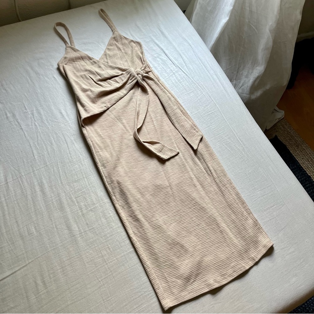 Privacy Please cream nude knit wrap style sleeveless midi dress